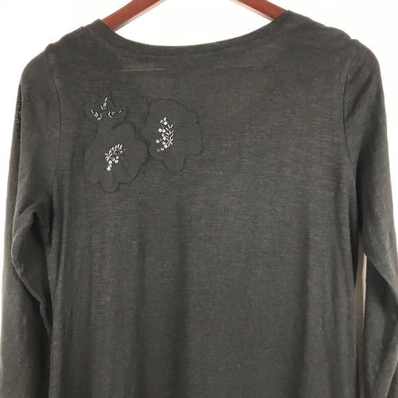 LOGO Slub Knit Embellished Chiffon Trim Tunic Women’s Size XS Black - Picture 6 of 9